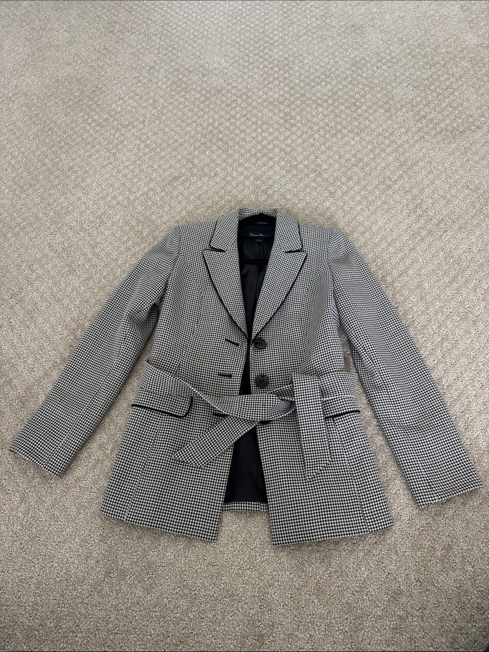 Evan Picone Black & White Houndstooth Belted Blazer